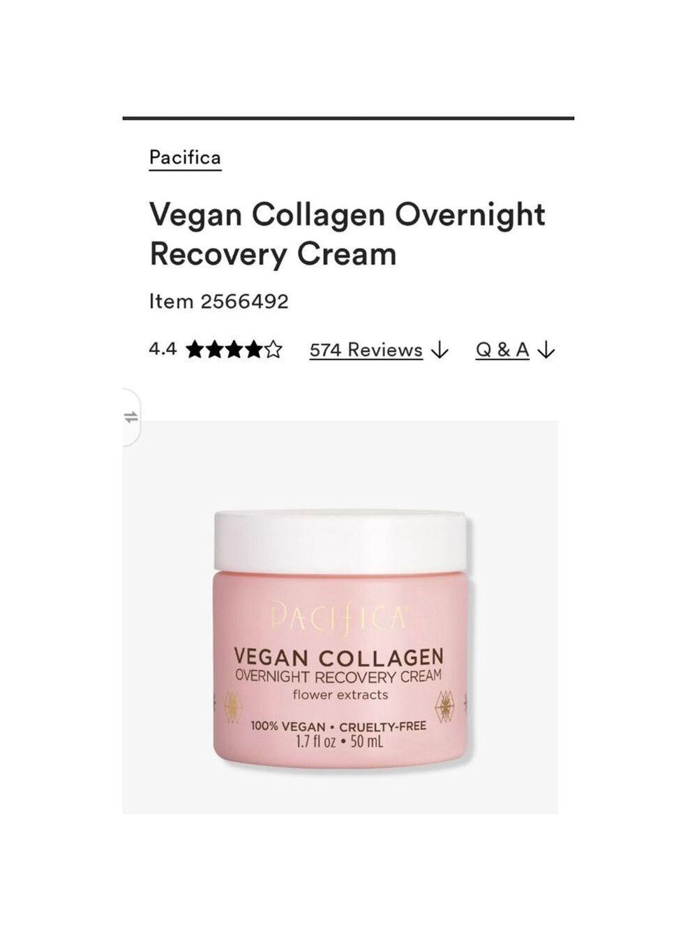 Pacifica Vegan Collagen Overnight Recovery Cream 50ml